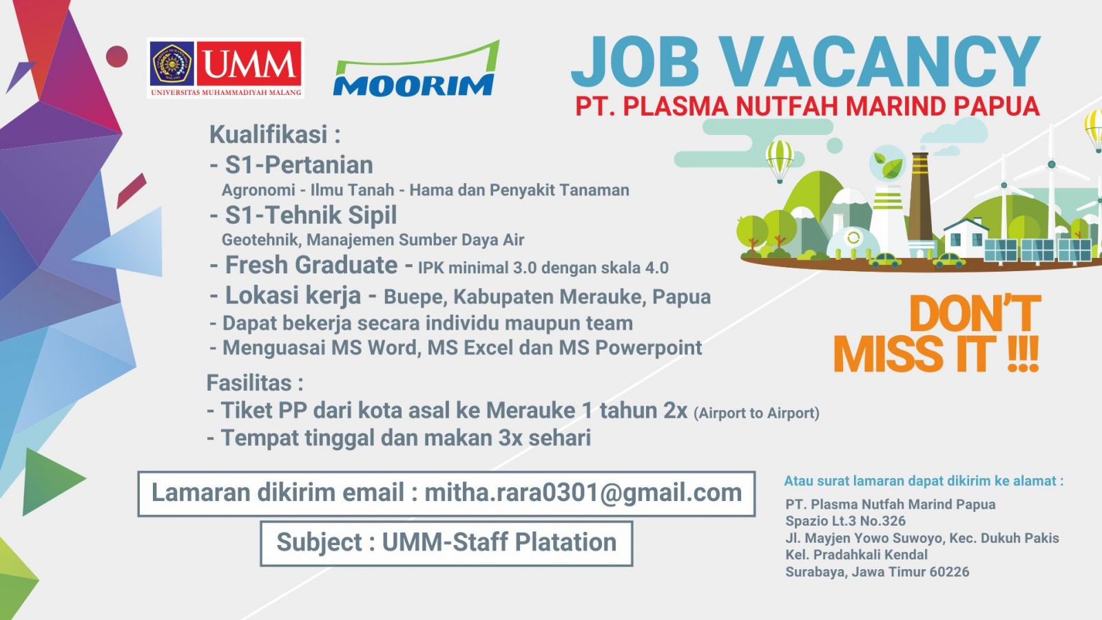 job vacancy pt. plasma nutfah marind papua